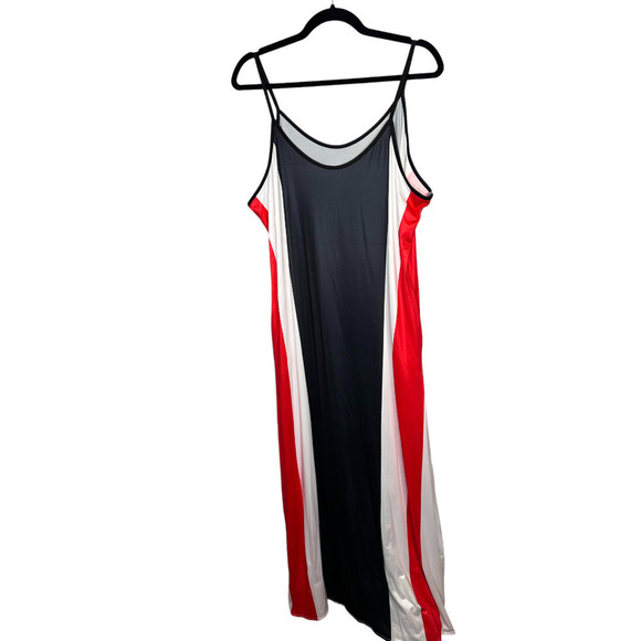 Red Black White Light Weight Summer Maxi Dress or Swim Cover SZL Pockets Beachy - Picture 1 of 5